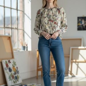 Zara Delicate Femme Oriental Print Long Sleeve Blouse